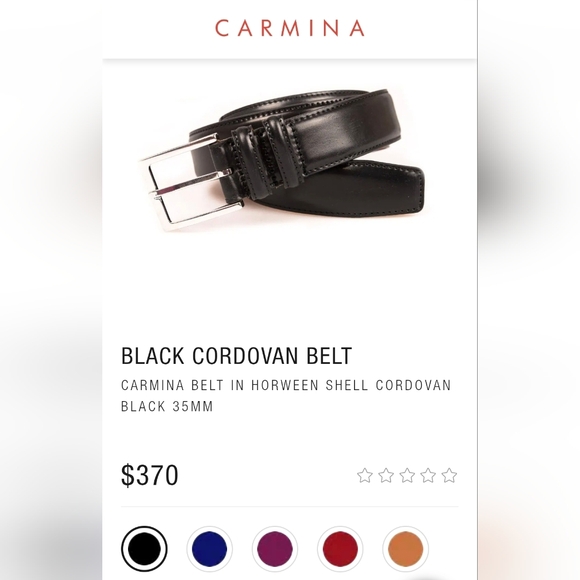 CARMINA Shoemaker Mens Cordovan Leather Belt Black Sz. 38/95 35MM New In Box - Picture 10 of 16